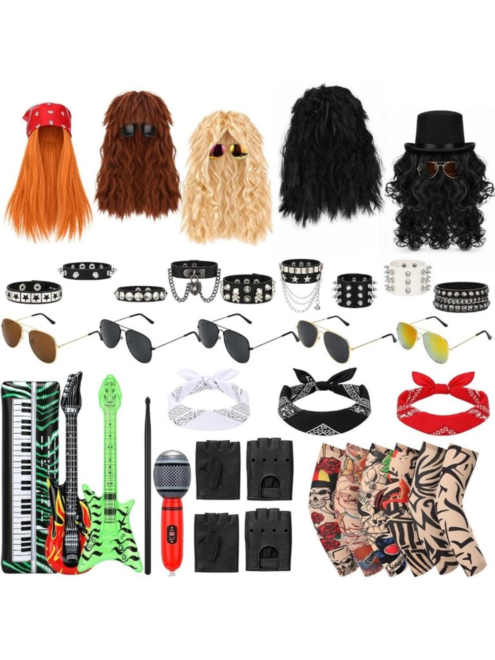 41 Pcs Halloween Rock Star Costume Set | 80s Punk Accessories for Parties